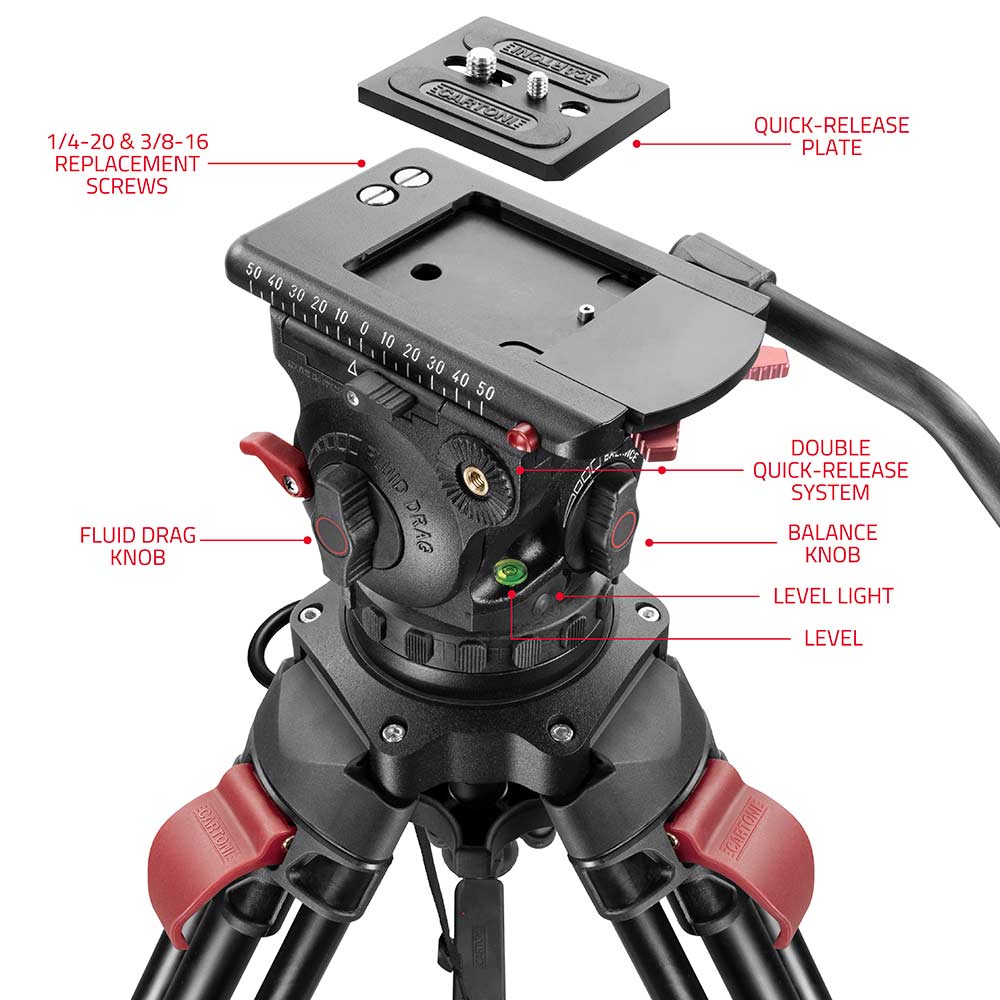 SHAPE FOCUS 12 Fluid Head with Red Lock Legs Mid-Level Spreader - Image 4