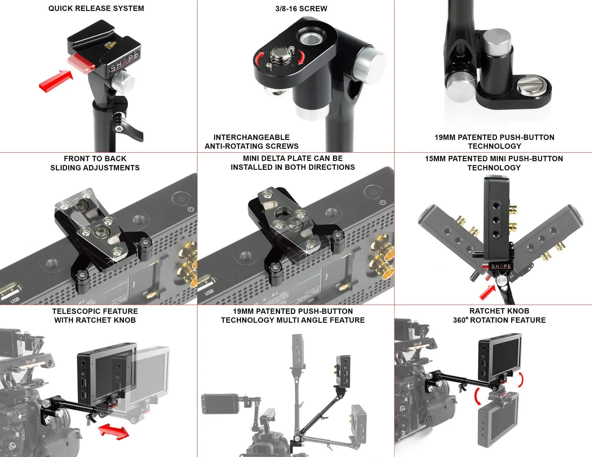 SHAPE Telescopic Push Button Magic Arm with Mini Quick Release Plate - Image 11